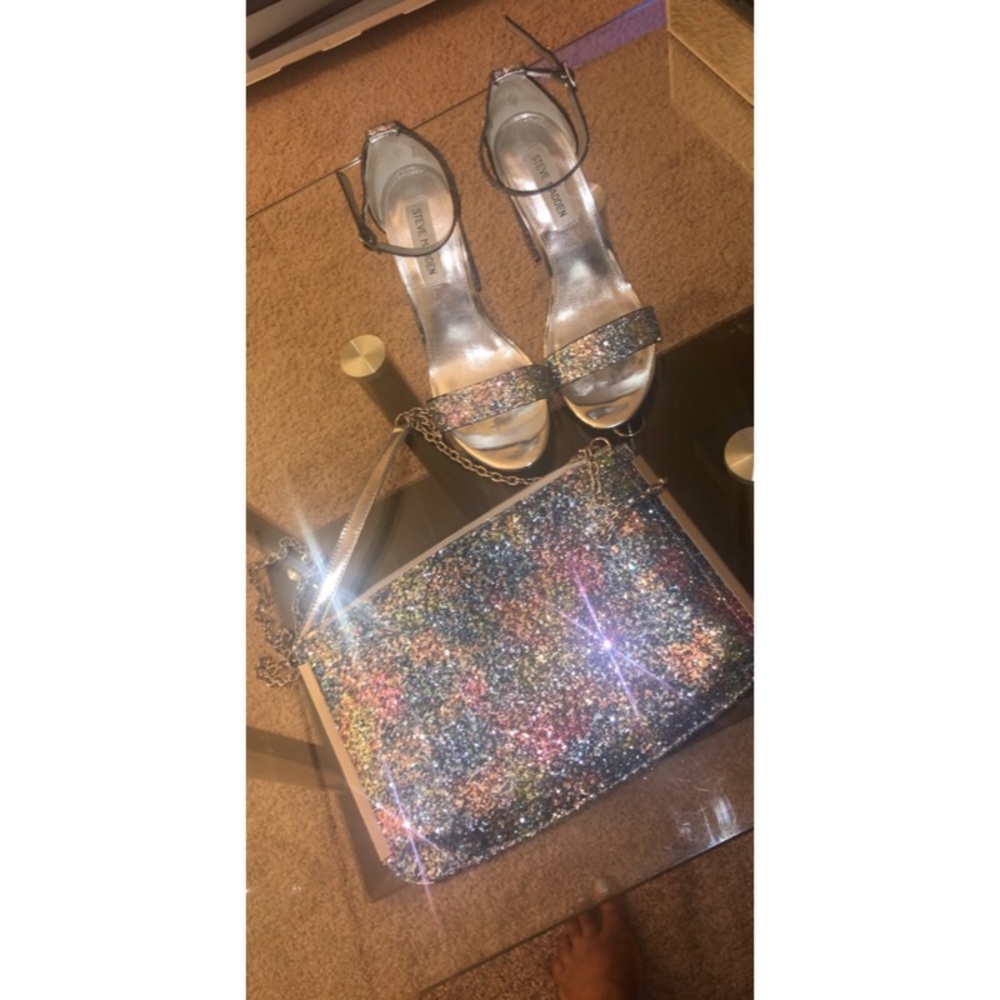 Aldo glitter heels w/matching clutch